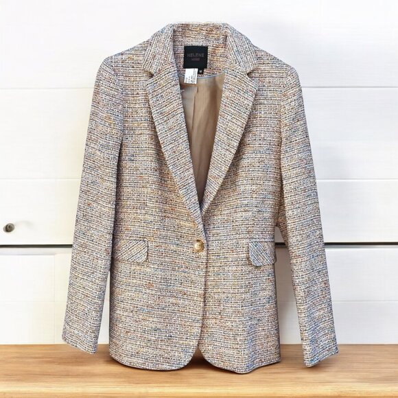 Helene Berman London Tan Metallic Tweed One Button Blazer - Picture 1 of 7